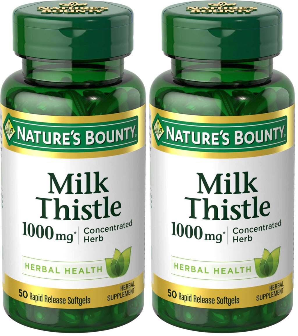 Nature's Bounty Milk Thistle, Herbal Health Supplement, Supports Liver Health, 1000 mg, Rapid Release Softgels, 50 Ct (Pack of 2)