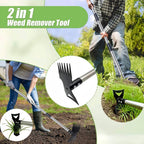 Weed Puller Tool 58" Telescoping, 2-in-1 Adjustable Manual Weeders Garden Hoe & Weed Rake, Long Handle Ergonomic Weeding Tool for Lawn, Garden & Yard Includes Work Gloves