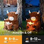 GIGALUMI Solar Highland Cow Decor Garden Statue, Cow Outdoor Ornament
