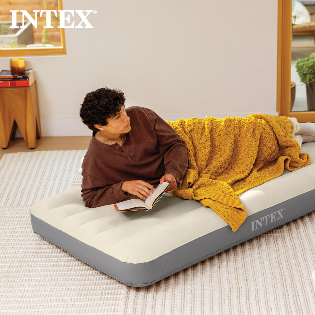 Intex 64101E Dura-Beam Standard Single-High Air Mattress: Fiber-Tech - Twin Size - 10in Bed Height - 300lb Weight Capacity - Pump Sold Separately
