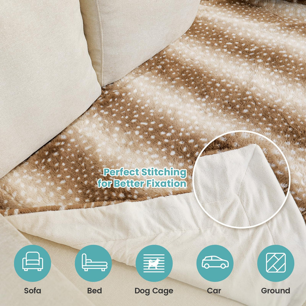 COZY KISS Faux Fur Christmas Deer Print Blanket for Couch, 50x60 inch Brown