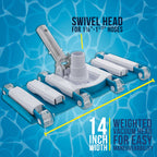 U.S. Pool Supply 14" Manual Pool Vacuum Head for Inground Pools, Flexible, Weighted - 6 Weights, Swivel Hose Connection 1.25" or 1.5", Aluminum Pole Handle - Accessory Attachment, Clean Remove Debris