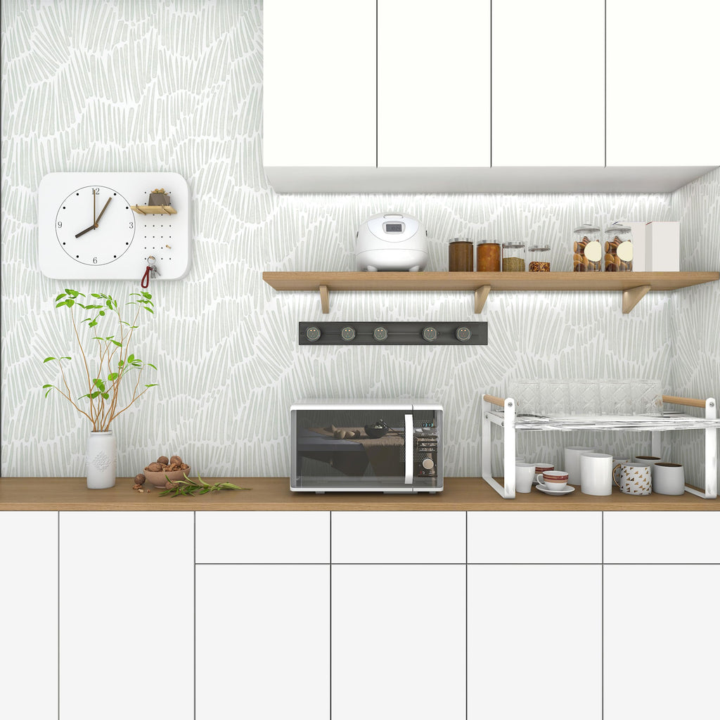Theper Green Wallpaper 17.3"×118" Modern Striped Wall Paper Peel and Stick Wallpaper Boho Self Adhesive Removable Wallpaper for Bedroom Waterproof Vinyl White and Green Contact Paper