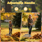 18-Inch Wide Heavy Duty Adjustable Metal Leaf Rake, 62-Inch Long Handle Garden Rake for Lawns, Grass, Flower Beds & Outdoor Yard Cleanup