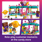 LEGO Friends Heartlake City Candy Store Building Toy - Pretend Play Set for Kids, Girls and Boys, Ages 6+ - Gift for Birthdays - with 2 Minidolls, a Micro-Doll, and a Cat Figure - 42649