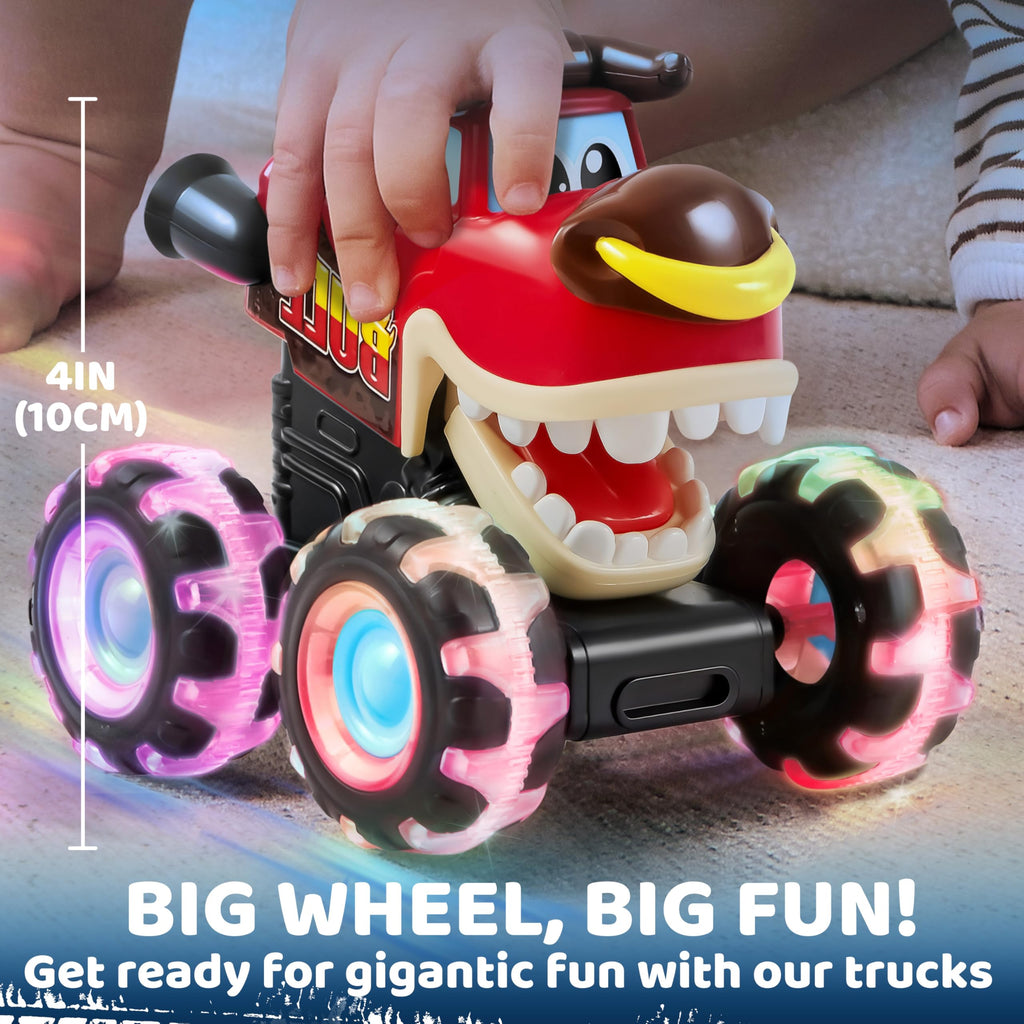 JOYIN 3 Pack Monster Truck Toy, Light Up Cars Press and Go Dinosaur Trucks