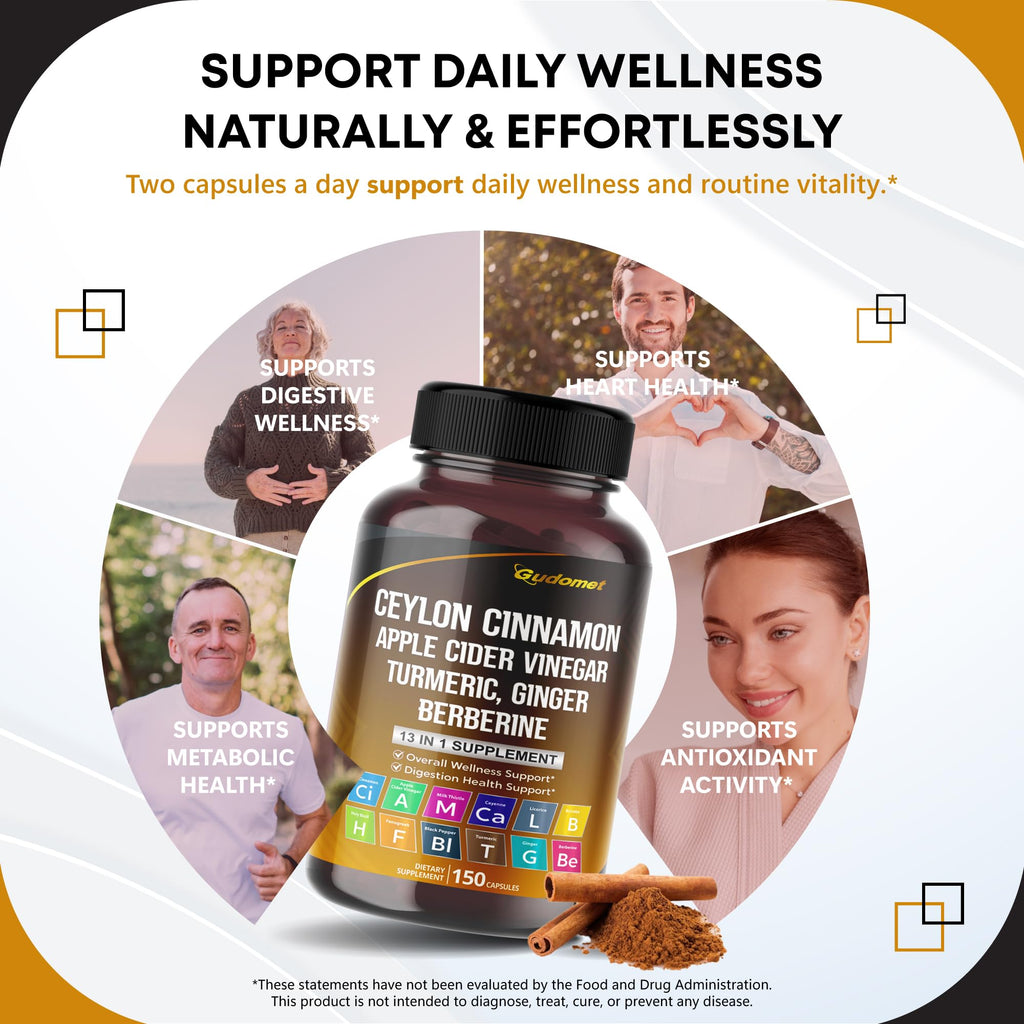 Ceylon Cinnamon Apple Cider Vinegar Turmeric Ginger Root Berberine Gymnema sylvestre Milk Thistle Licorice -150 Capsules