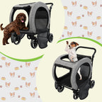 Saudism Pet Stroller for Dogs Cats up to 50 lbs, Foldable Dog Stroller with 360° Swivel Wheels, Detachable Carrier, Adjustable Handle, Travel Dog Stroller for Small Medium Large Pets, Gray