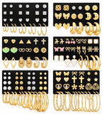 81 Pairs Gold Stud Earrings Set for Women Multipack, Trendy Pearl Cubic Zirconia Butterfly Heart Stud Hoops Earrings Packs, Gold Hoops Earrings for Jewelry Gifts