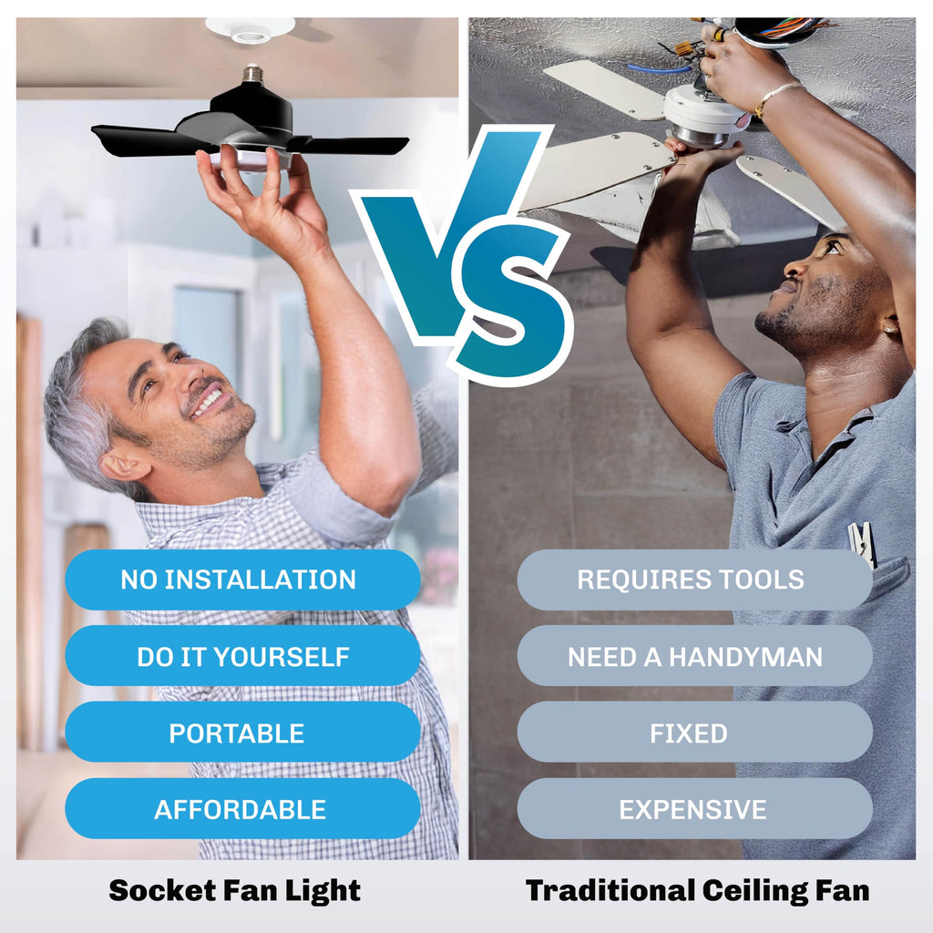 Bell+Howell Socket Breeze Socket Fan Light with Remote, Portable Small Ceiling Fans with Lights for Bedroom, Kitchen, Living Room, Ceiling Fan with Light 3500K, 1000 Lumens, Screws into E26/E27