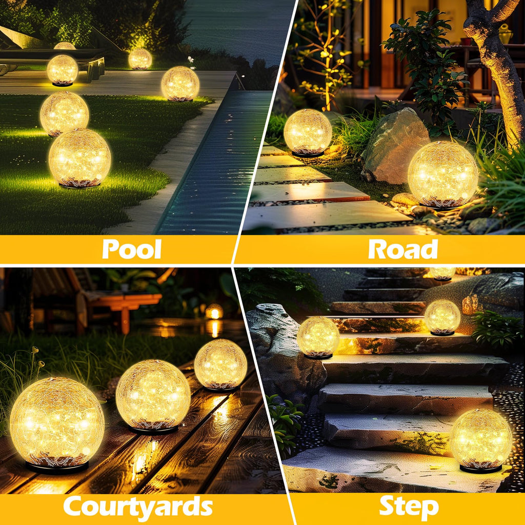 Coroor Garden Solar Ball Lights Outdoor Waterproof, 30 LED Cracked Glass Globe Solar Power Ground Lights for Path Yard Patio Lawn, Christmas Decoration Landscape Warm White(2 Pack 3.9'')