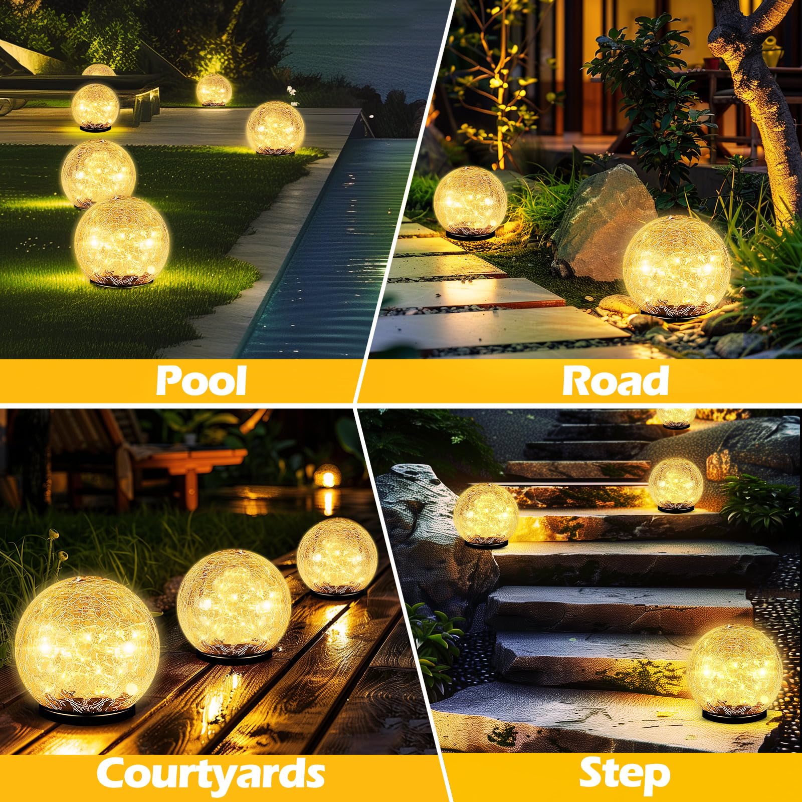 Coroor Garden Solar Ball Lights Outdoor Waterproof, 30 LED Cracked Glass Globe Solar Power Ground Lights for Path Yard Patio Lawn, Christmas Decoration Landscape Warm White(2 Pack 3.9'')