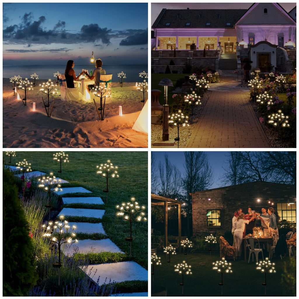 IUEECEN Solar Garden Lights Waterproof, Sola Lights Outdoor Decorative 4Pack,80Led Solar Powered Flowers Garden Decor,Fairy Lights for Yard,Pathway,Outside Decorations,Gardening Gifts for Women Mom