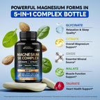 Magnesium Supplement - 5 in 1 Complex | Glycinate | Citrate | Malate | Taurate | Oxide - for Women & Men - Stress, Muscle & Heart Support - Lab Tested - Vegan, Natural, Non-GMO - 240 Capsules