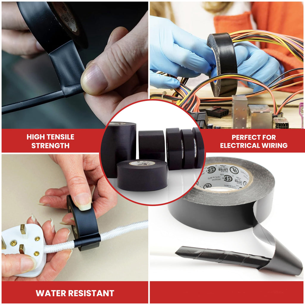 GGR Supplies T.R.U. EL7566-AW Professional Grade Rubber Black PVC Electrical Tape, Rated up to 600 Volts and 176 F - UL/CSA/CE Listed Synthetic: 3 in. x 66 Ft. (8 Mil)