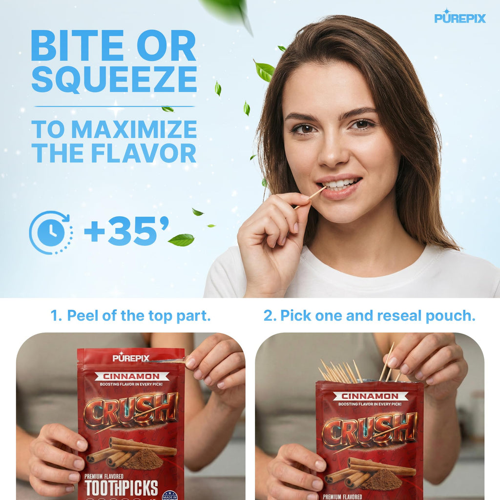 PurePix Flavored Toothpicks Variety Pack, Thick Durable Quit Smoking Support, Infused with Long-Lasting Flavor to Help Fight Cravings, 40 Count per Pouch, Vegan & Gluten-Free, Made in USA, (Pack of 5)