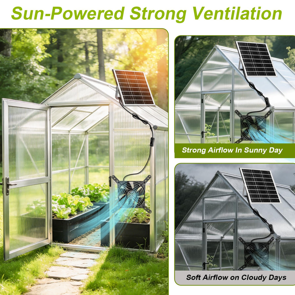 7.1" Solar Powered Exhaust Fan, 16.5 ft Cord + 25W Solar Panel Greenhouse Ventilation Fan, 3800RPM IPX7 Waterproof Solar Vent Fan for Chicken Coop, Shed, Dog House, Outdoor Intake & Exhaust