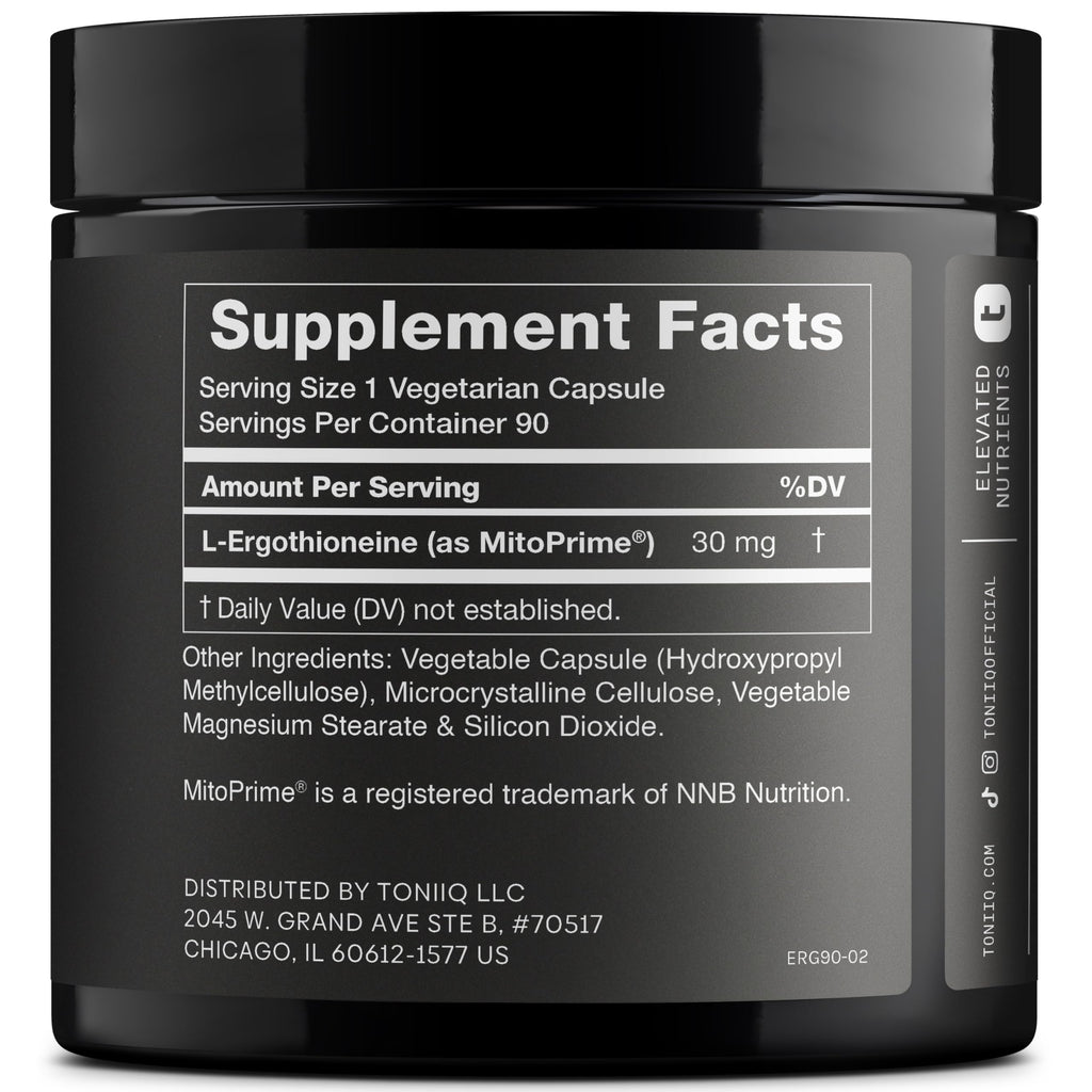 Ergothioneine with Clinically Studied MitoPrime® - High Potency 30mg with 98% Purity - Fermentation-Based L Ergothioneine Supplement - Longevity and Immune Support - Third-Party Tested, 90 Capsules