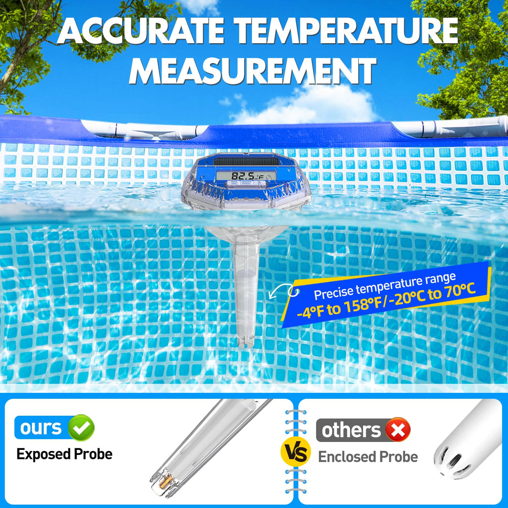 Sinbyuer 2025 Solar Digital Pool Thermometer with Dynamic Light Show | Floating Pool Temperature Thermometer - Oversized LCD Screen for Easy Readings | Pools Temperature Gauge for Hot Tubs & Spas