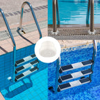 XLSXEXCL 3 Pack Stainless Steel Swimming Pool Ladder Steps with Pool Ladder Bumpers & Pool Ladder Escutcheon Plates, 18'' Heavy Duty Replacement Pool Ladders for Inground Swimming Pools