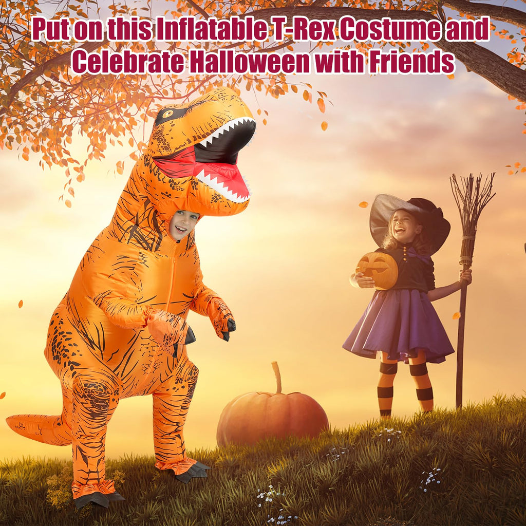viwzon Inflatable T-Rex Costume, Kids Dinosaur Blow Up Suit for Halloween Cosplay Themed Parties, Dino Costume