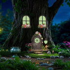 FESTGLOX Fairy Garden Door Windows for Tree Trunk Outdoor, Glow in the Dark