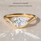 ASHINE 14K Gold Plated Teardrop Solitaire Engagement Ring for Women, Chunky Wavy Cubic Zirconia Wedding Band & Promise Rings for Her Pinky Ring (Gold 5)