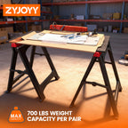 ZYJOYY Saw Horses 2 Pack, Folding Plastic Sawhorse, 700 LBS/Pair Capacity, 2.3" Folded for Easy Carry & Storage