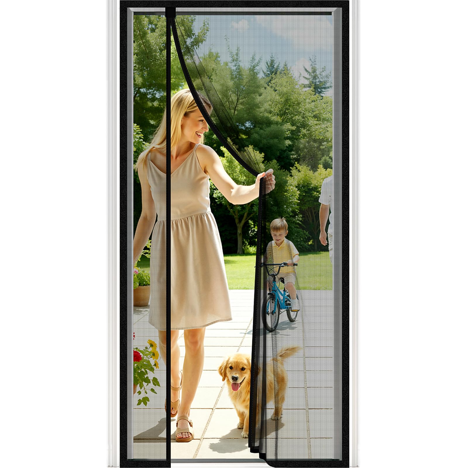 Magnetic Closure Screen Door, Reversible Mesh Door Screen Fits 38" x 82" Door, Heavy-Duty Magnetic Mesh Curtain for Sliding Door and French Door, Self-Sealing, Portable Patio Screen (40" x 83")
