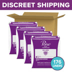 Poise Daily Liners, Incontinence Panty Liners for Bladder Leaks, 2 Drop Very Light Absorbency, Long Length, 176 Count of Pantiliners (4 Packs of 44), Packaging May Vary