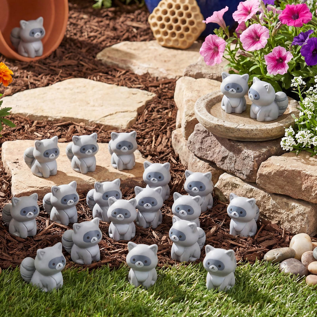 Geelin 50 Pcs Mini Resin Raccoon Figurines Small Animal Ornament Charms
