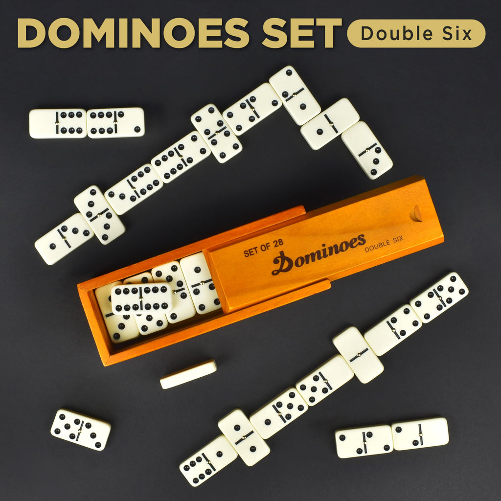 Queensell Dominos Set for Adults, Double 6 Dominoes Set with 28 Tiles in Wooden Case, Classic Dominoes, Family Board Game for Kids & Adults, Travel Game for Family Game Night, Juegos de Mesa