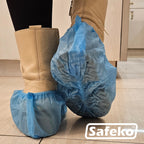 Safeko Premium Disposable Boot & Shoe Covers Booties, Durable, Non-Slip, Non-Toxic, Recyclable Protectors, Fits Most Shoes - Blue - Pack of 100 (50 Pairs)