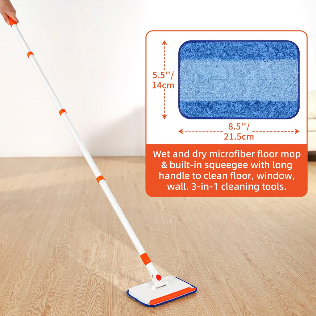 Baseboard Cleaner Tool with Handle, Extendable Long Handle Baseboard Cleaning Duster with Reusable Pads for Floorboard, Ceiling Fan Blade Cleaner Duster (Blue)