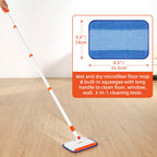 Baseboard Cleaner Tool with Handle, Extendable Long Handle Baseboard Cleaning Duster with Reusable Pads for Floorboard, Ceiling Fan Blade Cleaner Duster (Blue)