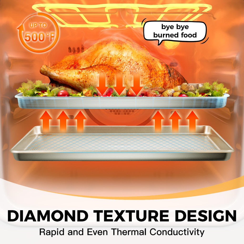 HONGBAKE 3 Pack Nonstick Ceramic Baking Sheet Pan Set for Oven, Non-Toxic Half/Quarter/Jelly Roll Pans with Diamond Texture, Heavy Duty 0.8mm Thick Aluminized Steel Cookie Trays for Cooking, Cream