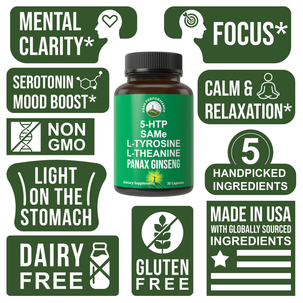 Peak Performance Mood Support Capsule Supplement with 5 Top Ingredients