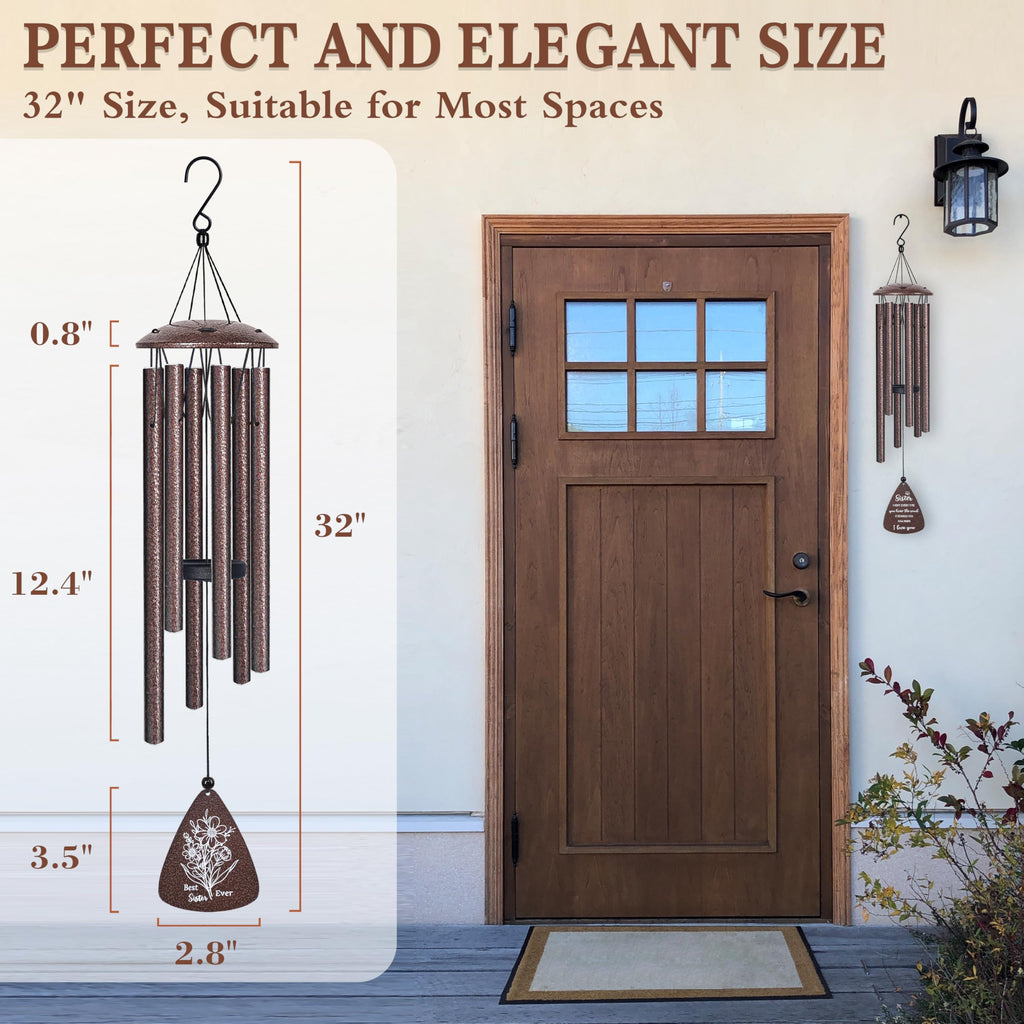 Sister Gifts, 32" Bronze Wind Chimes, Sister's Birthday Gifts from Sisters