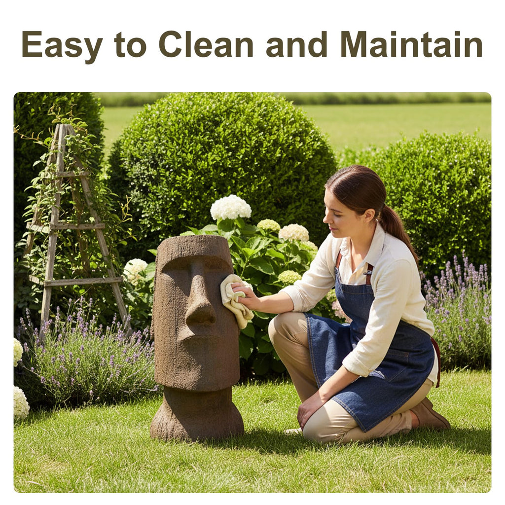 FlowLuxe 35.6" H Moai-Inspired Statue - Easter Island Head Sculpture for Indoor & Outdoor - Iconic Moai Design Statue for Garden Yard Patio Lawn Porch Decor