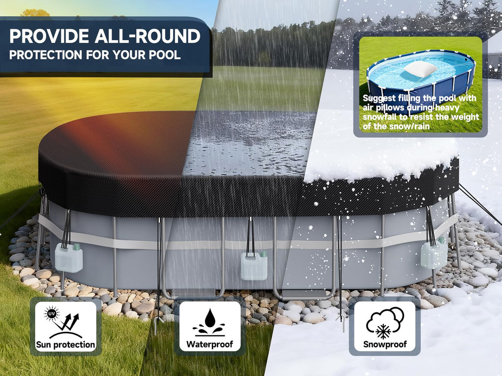 LXKCKJ 7x10 FT Rectangular Pool Cover for Above Ground Pool, Solar Oval Pool Cover Protector, Winter Pool Cover with Accessories Set Ideal for Cold and UV Resistant, Dustproof (Black)