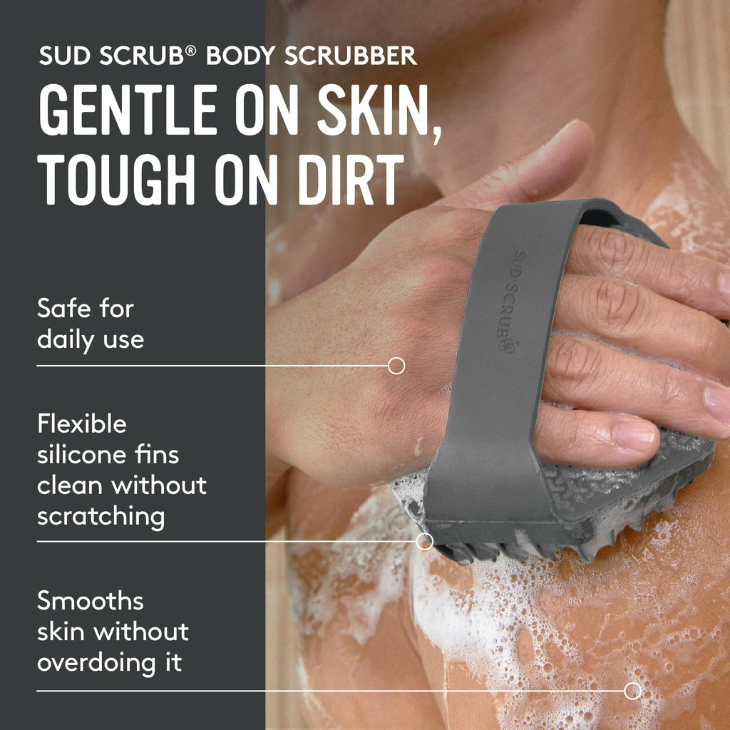 Sud Scrub Antimicrobial Silicone Body Scrubber, Exfoliating Shower Scrubber for Sensitive Skin, Eco Friendly Silicone Body Brush