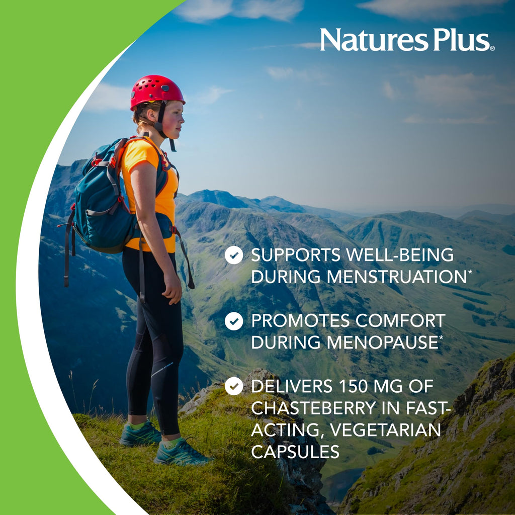 NaturesPlus Herbal Actives Chasteberry - 60 Capsules - Supports Menstrual Well-Being and Reproductive Health - Vegan, Gluten Free - 60 Servings