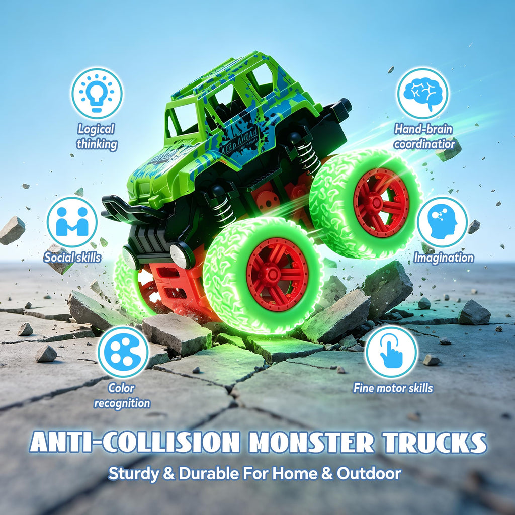 Monster Truck for Boys 3 4 5 6 7 Year Old Push and Go Friction Powered Car