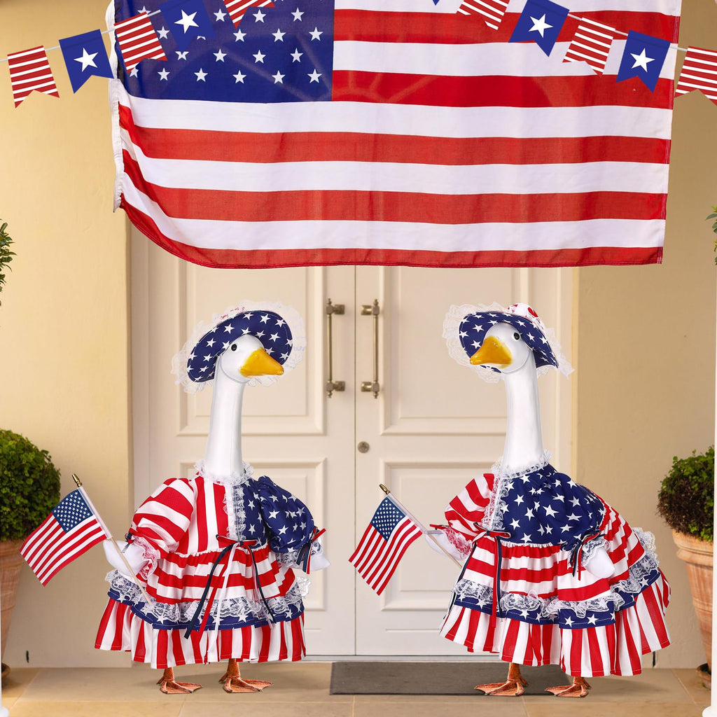 Suzile 250 Years 4th of July Porch Goose Outfit US Patriotic Independence Day Dresses Clothes for 17" High Goose Clothes Costume with Flag for Lawn Yard Outdoor Garden Patio Statue Memorial Day