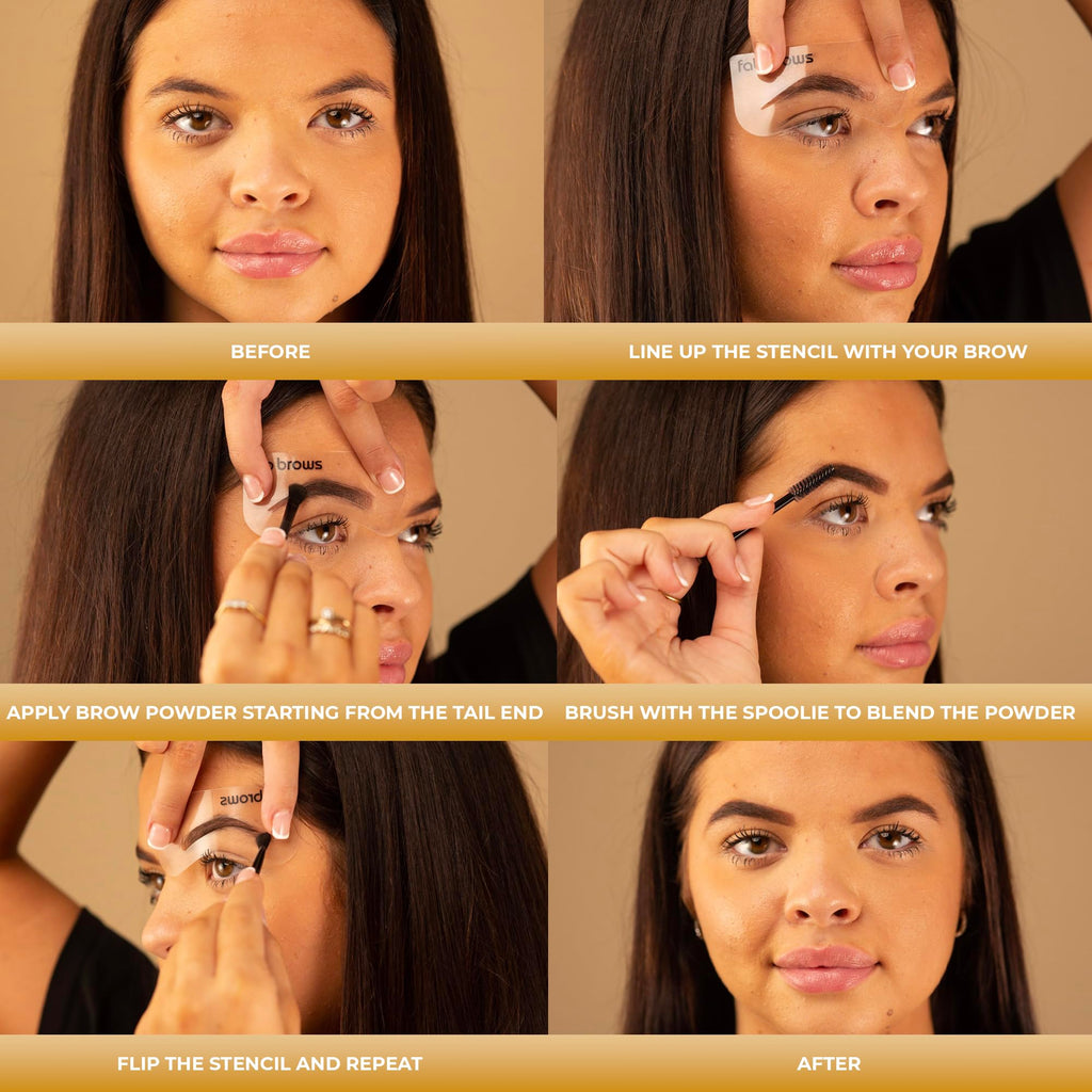 Fab Brows Duo Eyebrow Kit, Ultimate Brow Stencil Kit with Compact Powder Mirror and Eyebrow Shaper, Waterproof Eyebrow Makeup Kit Contour Palette, Eyebrow Cosmetics, (Slate/Black)