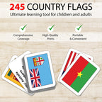 Zastic! World Flags Flashcards - 245 Country Flags, Capitals, Languages & Continents - Gloss Laminated Kids Geography Flash Cards