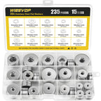 WIESVOP 235Pcs Fender Washers, 304 Stainless Steel Flat Washers Assortment Kit, 15 Different Sizes M3 M4 M5 M6 M8 M10 M12 Metal Washers for Screws Bolts Hardware for Various Home Industrial Automotive