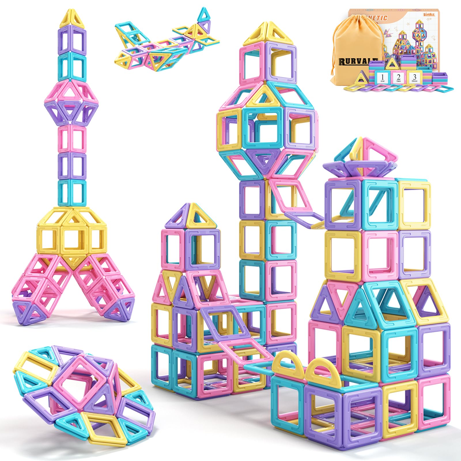 Toddler Girl Toys, Magnetic Tiles Basic Set, Birthday Gifts Ideas for Girls Age 3-5, Magnetic Building Blocks, Magnet STEM Montessori Toddler Kids Christmas Toys Gifts for 3 4 5 6 7 Year Old Girls
