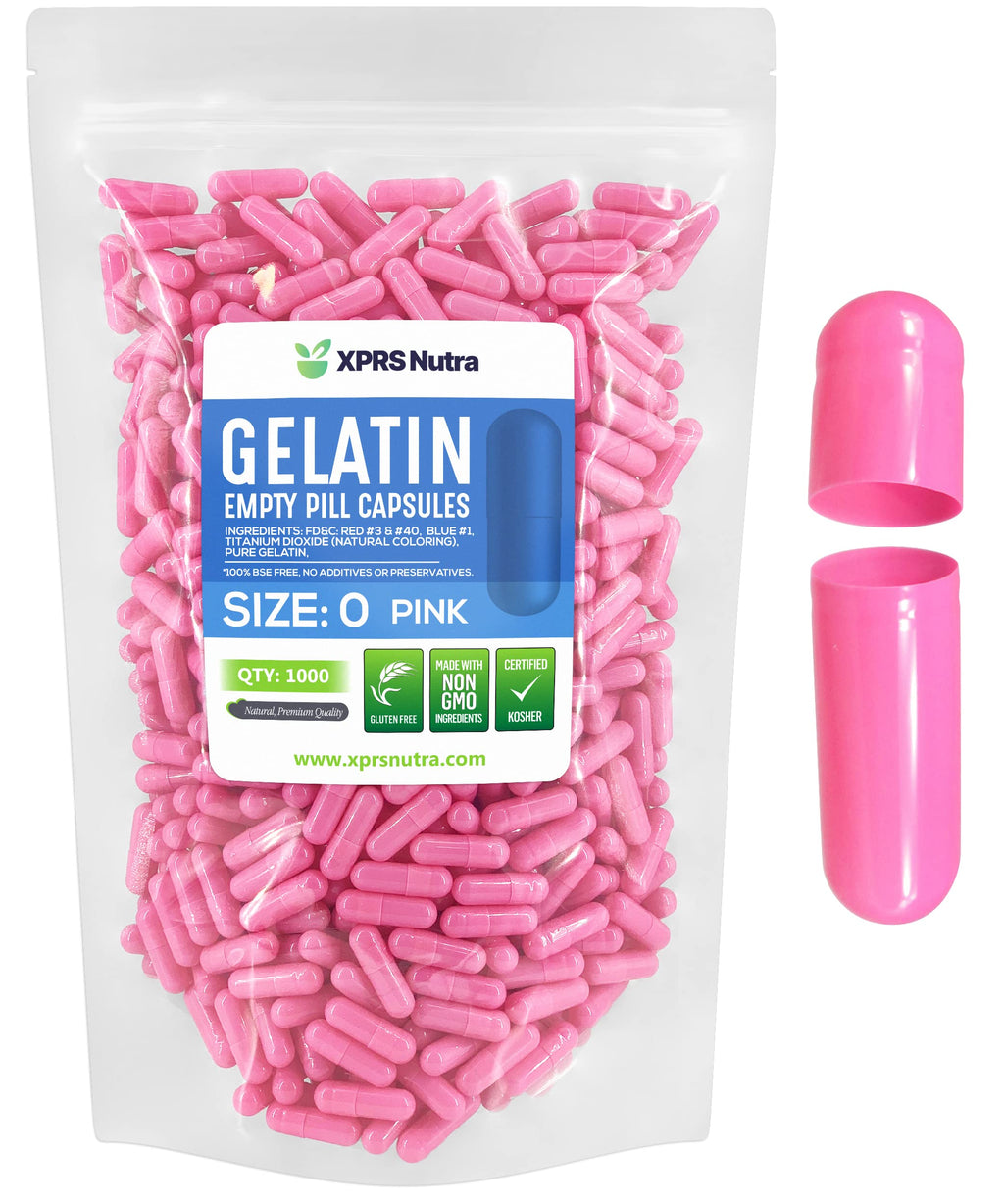 XPRS Nutra Size 0 Empty Capsules -1000 Count Empty Gelatin Capsules - Pills DIY Capsule Filling - Pure Bovine Pill Gel Caps for Do-It-Yourself Supplements (Pink)