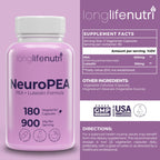LongLifeNutri NeuroPEA (Palmitoylethanolamide + Luteolin 800mg/100mg) – Organic Supplement for Nerve Performance, 180 Vegetarian Capsules, 3-Month Supply, GMP Certified, USA Made
